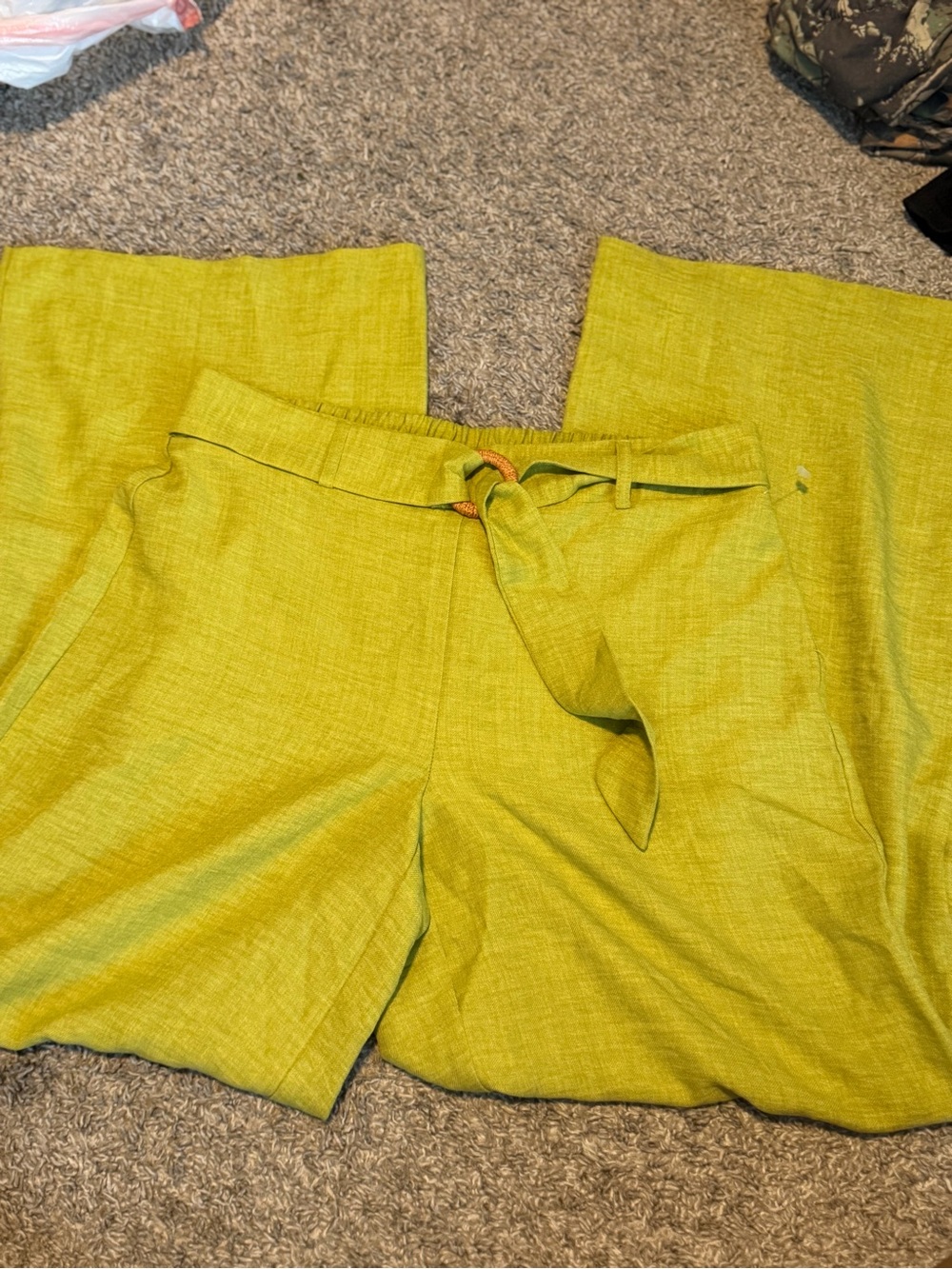Lime Green Wide Leg Belted High Waist Trousers Size 5